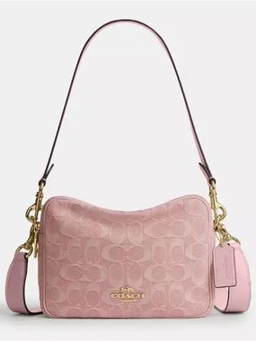 NWT Coach Pink Denim Carey Crossbody Double Zipper